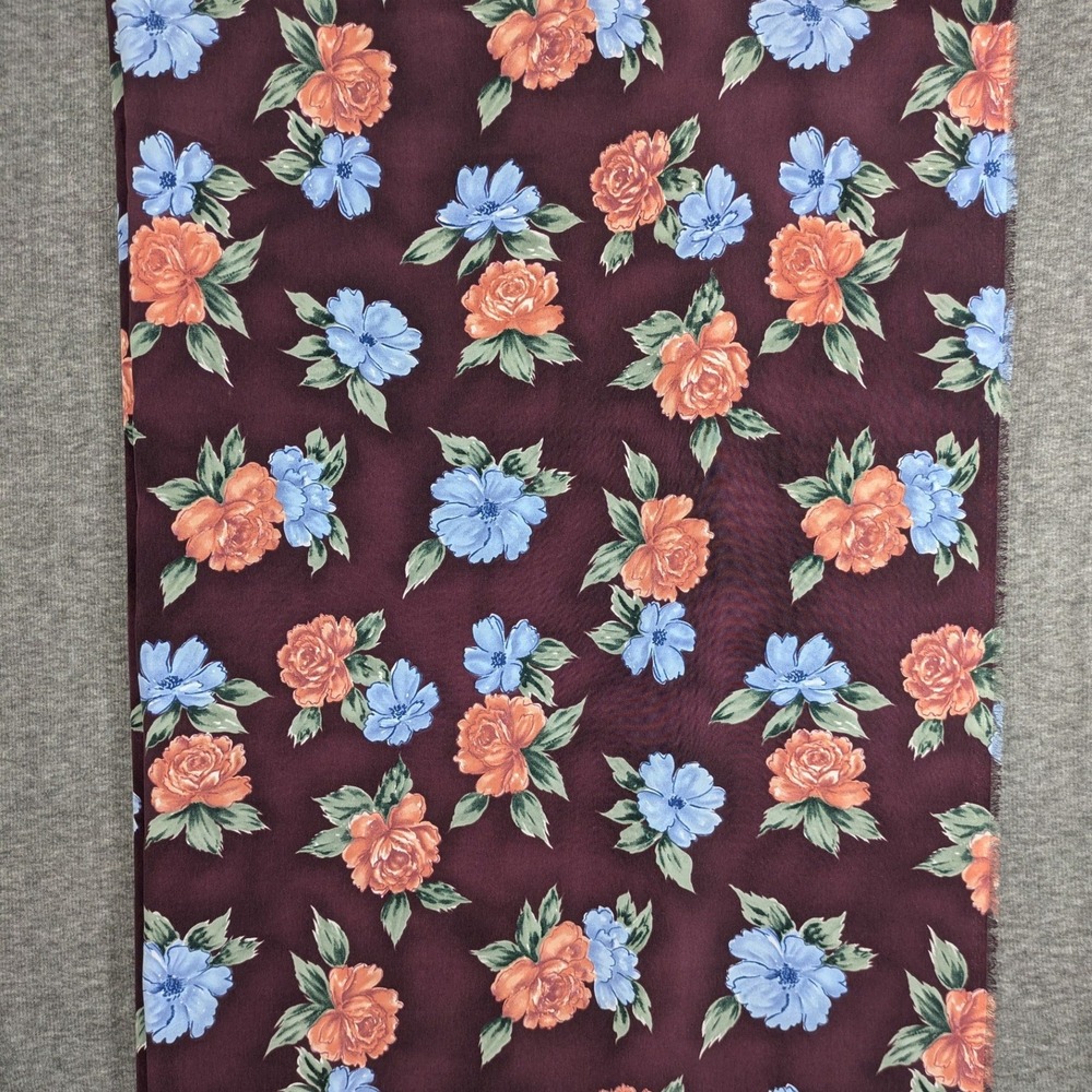 Burgundy Floral Fabric Orange Blue Rose Print Lightweight 44" Wide - 8 yards